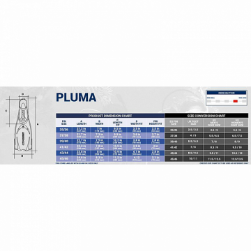 Ploutve Cressi PLUMA tabulka velikostí